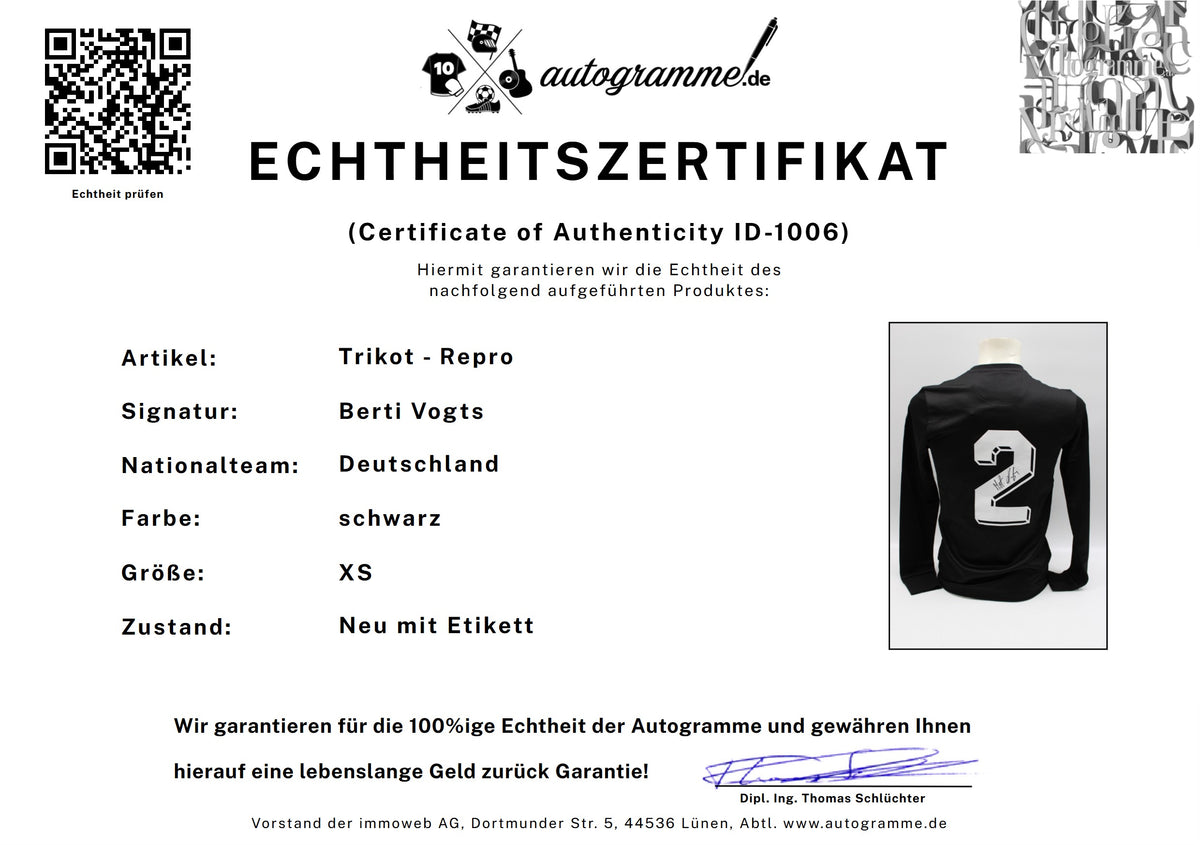 Deutschland Trikot Berti Vogts signiert Autogramm zertifiziert XS
