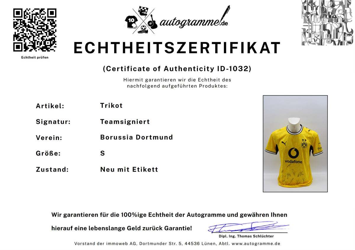Borussia Dortmund 2026/2027 Trikot Teamsigniert Autogramm zertifiziert S