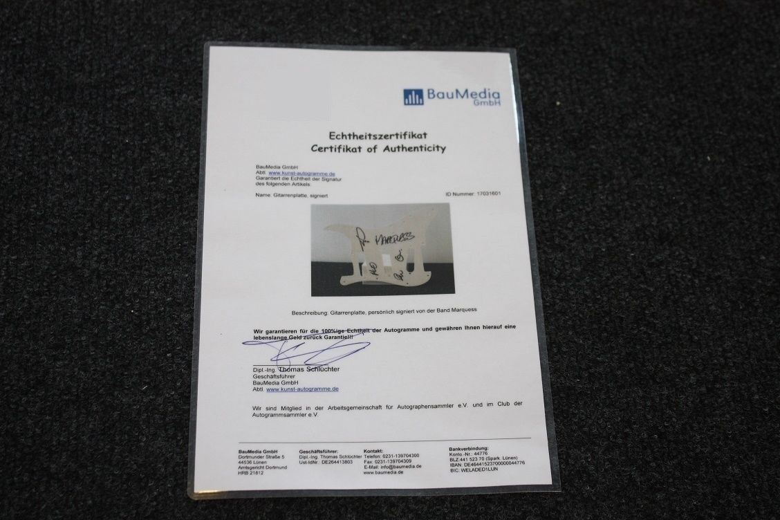 Guitar plate, Marquess signed, music, autograph, new, charts, collect, song