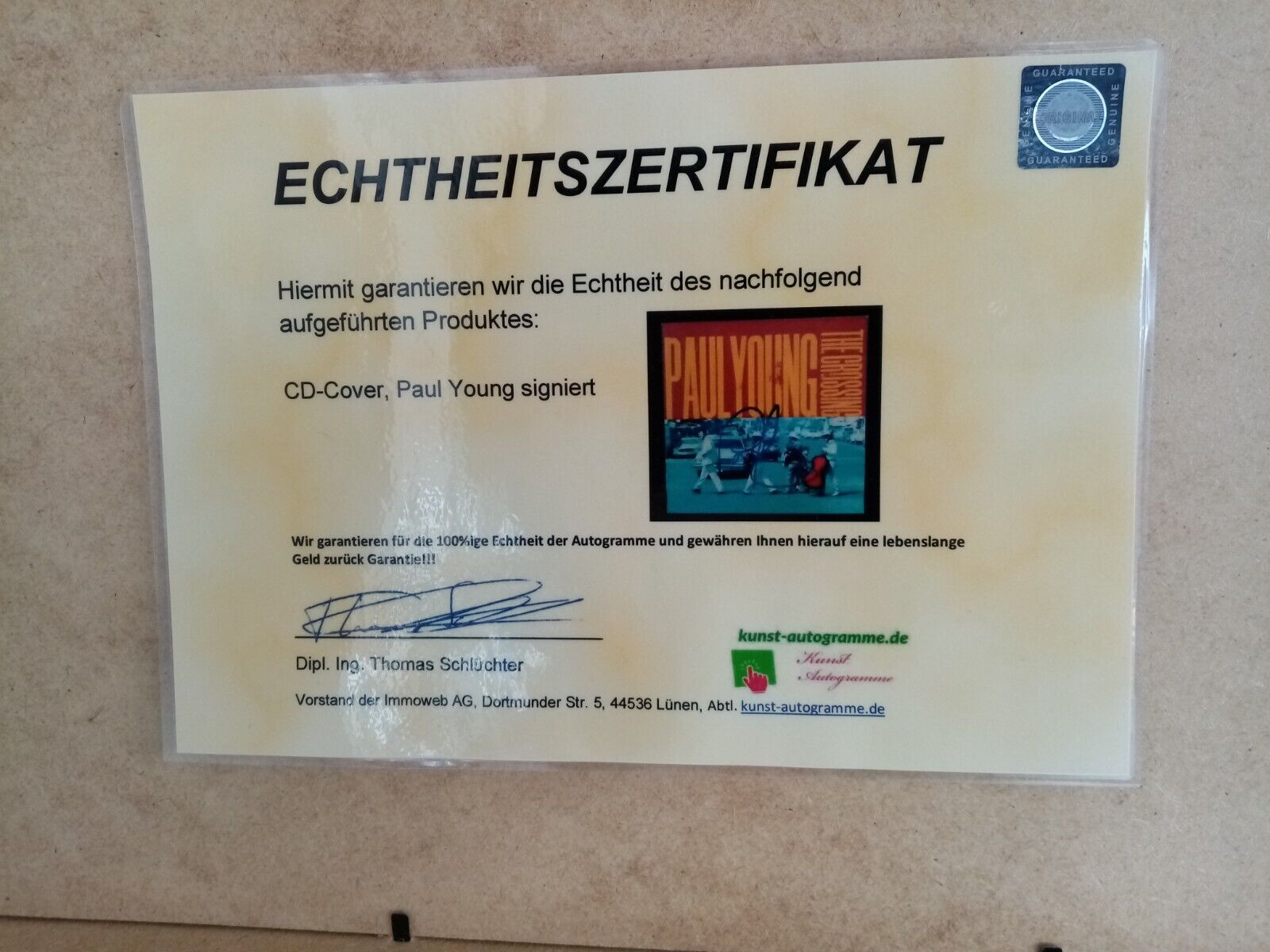 CD Cover Paul Young signed with album as part of autograph Signature Music