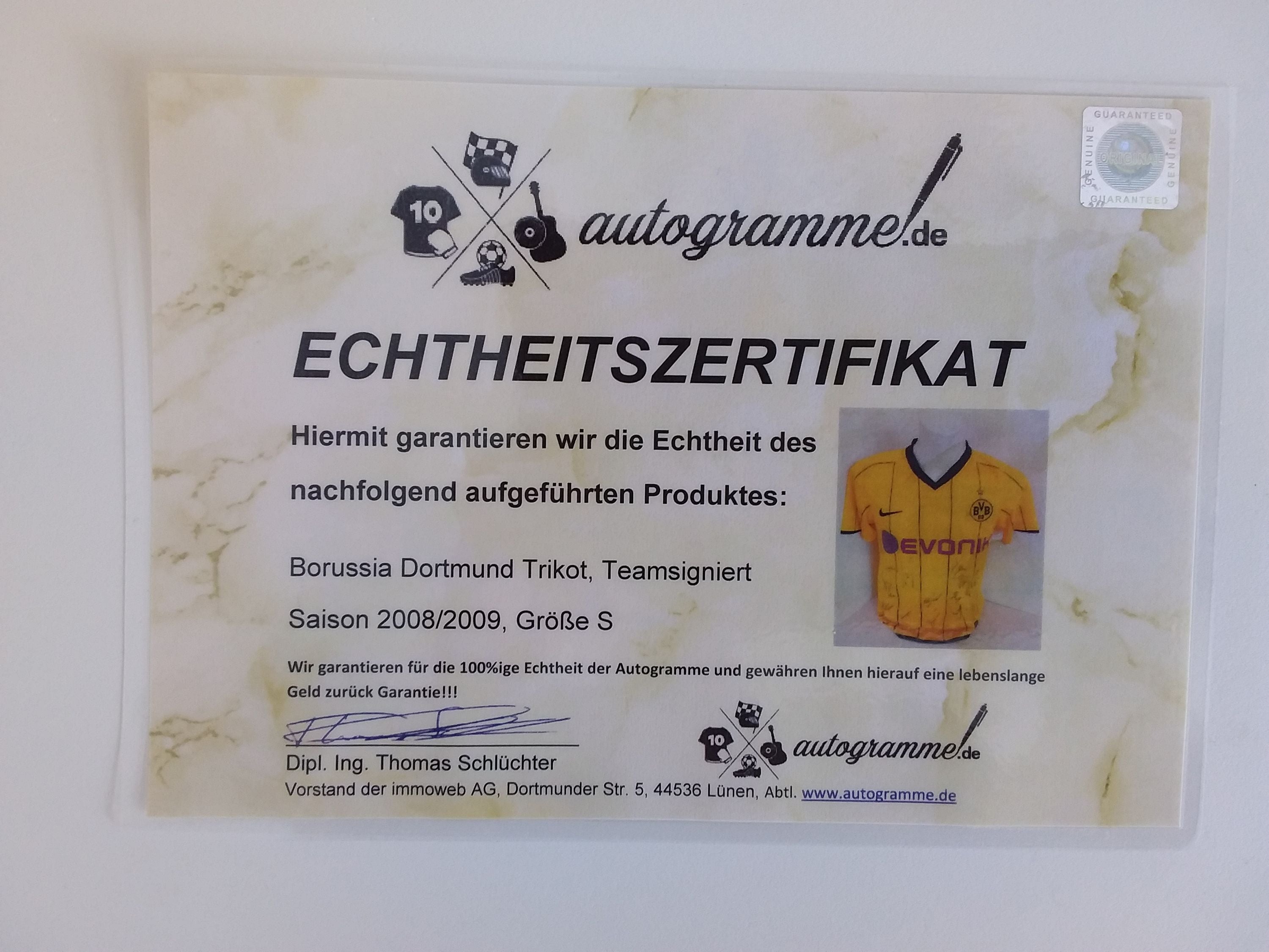 BVB Trikot 2008/2009 team signed Borussia Dortmund Autogram Coa Nike S