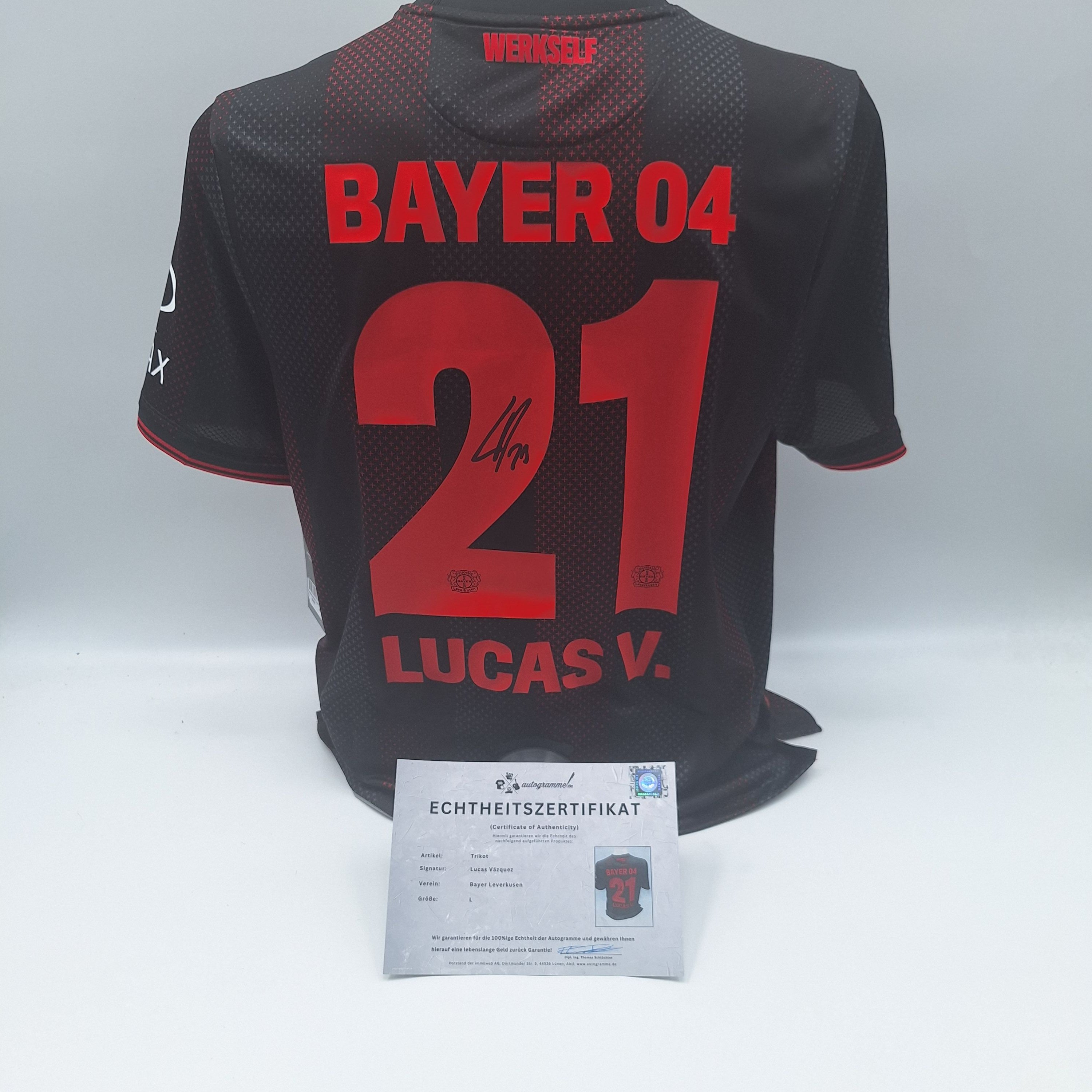 Bayer Leverkusen Trikot Lucas Vazquez signiert New Balance COA Autogramm L