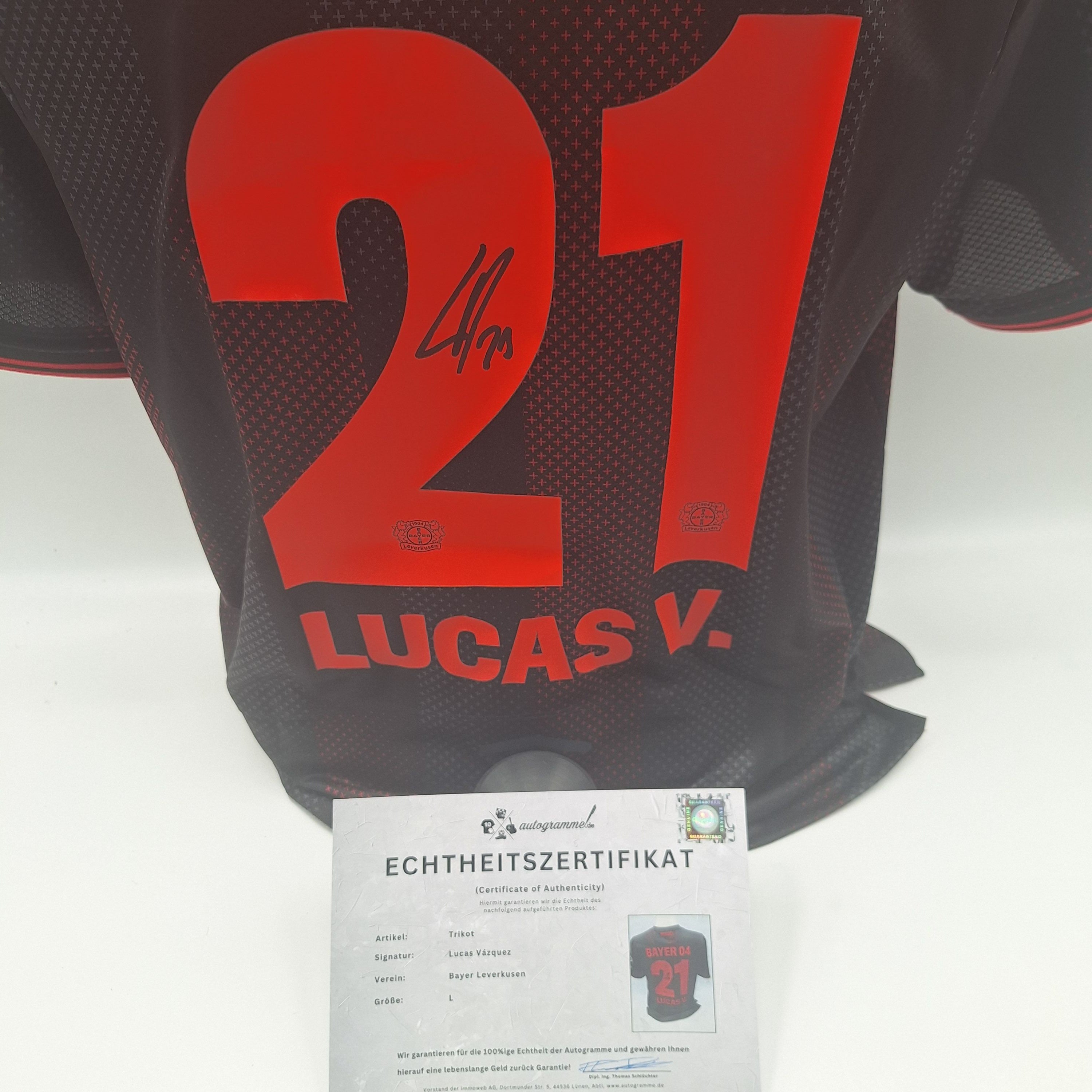 Bayer Leverkusen Trikot Lucas Vazquez signiert New Balance COA Autogramm L