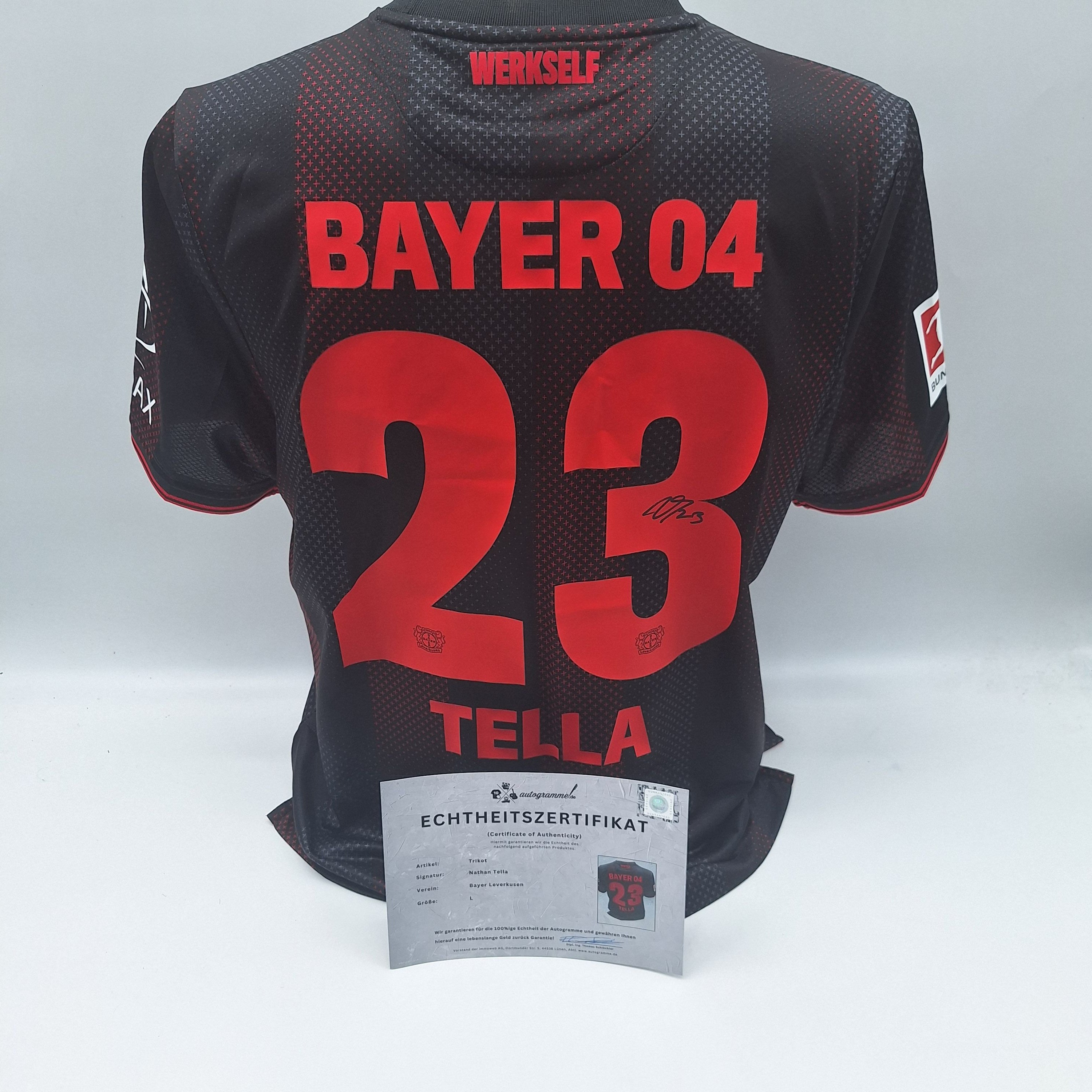 Bayer Leverkusen Trikot Nathan Tella signiert New Balance COA Autogramm L