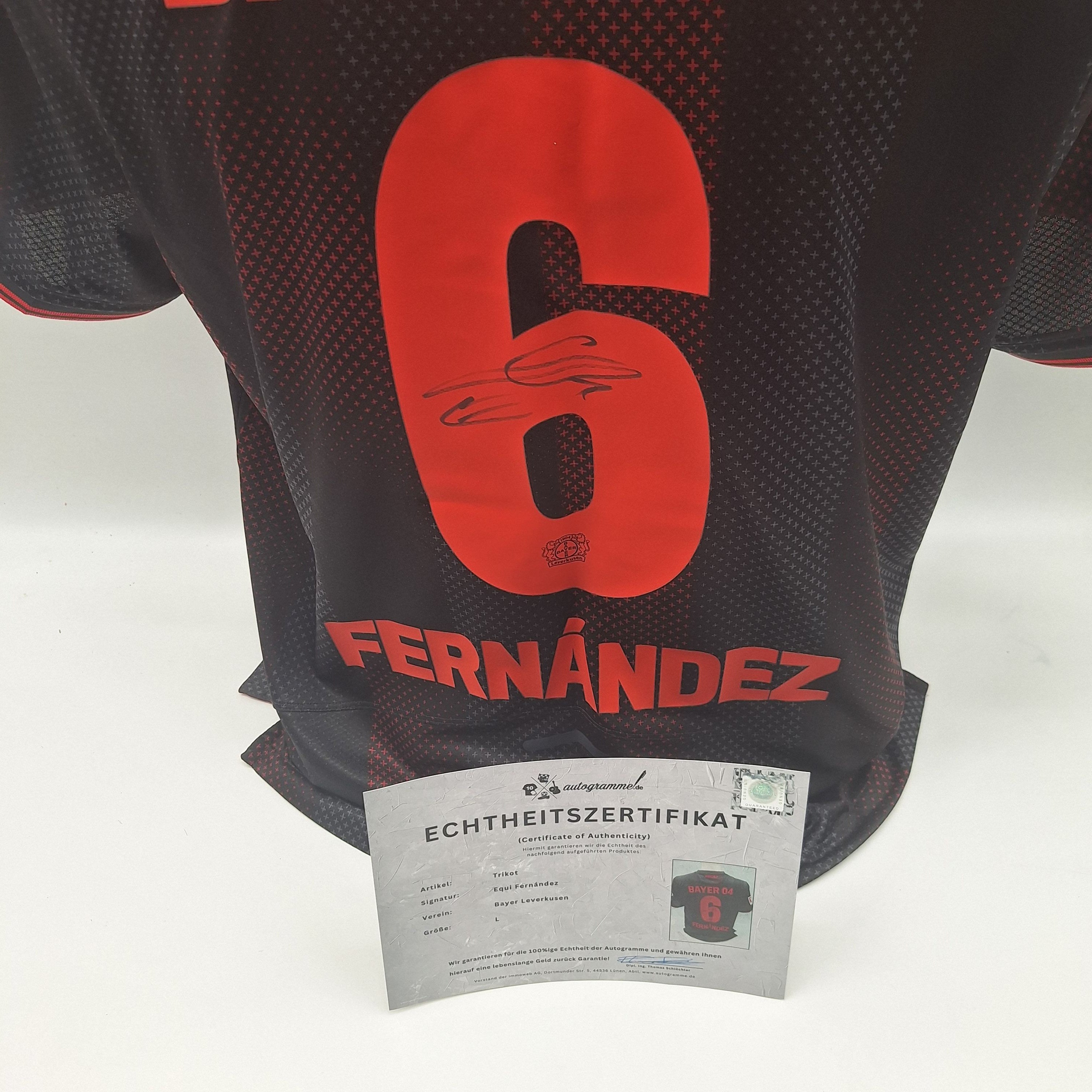 Bayer Leverkusen Trikot Equi Fernandez signiert New Balance COA Autogramm L