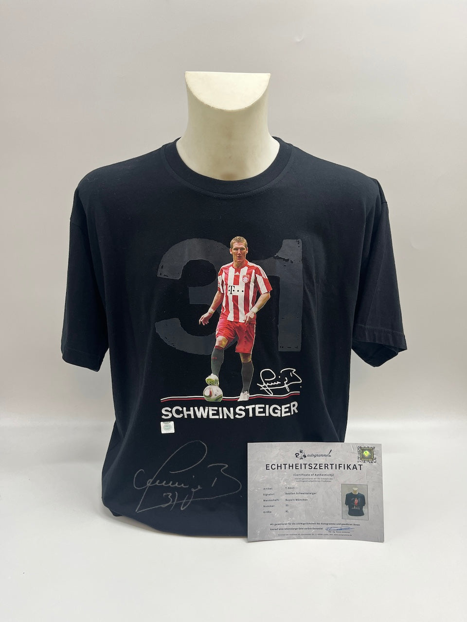 Bayern München T-Shirt Bastian Schweinsteiger signiert Autogramme FCB XL
