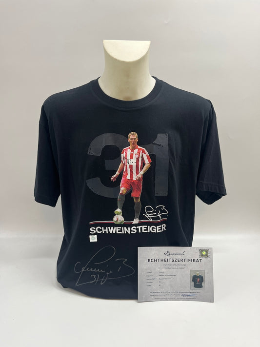 Bayern München T-Shirt Bastian Schweinsteiger signiert Autogramme FCB XL