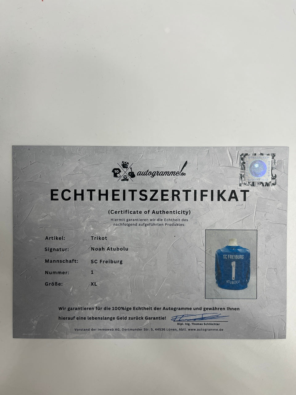 SC Freiburg goalkeeper jersey signed by Noah Atubolu, Nike XL