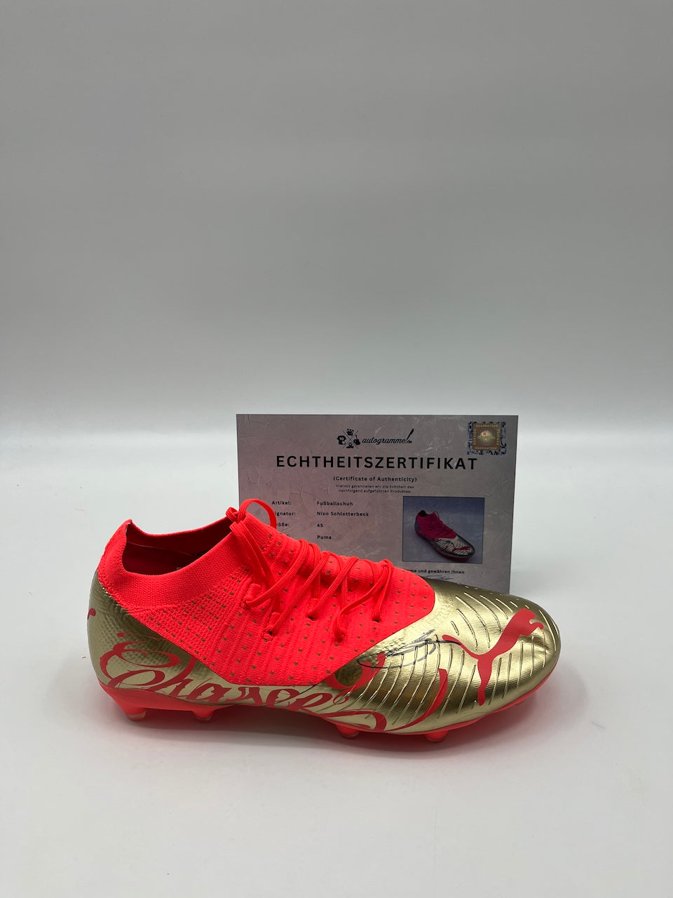 Nico Schlotterbeck's signed football boots, Bundesliga Puma size 45