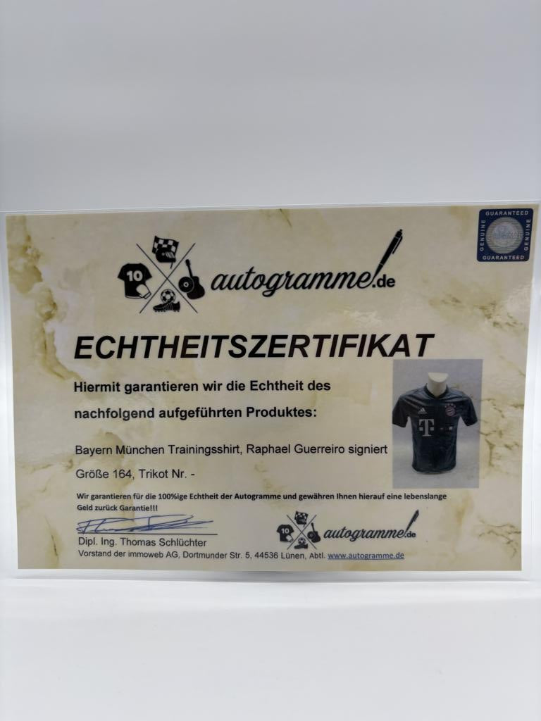 Bayern Munich training shirt Raphael Guerreiro signed Coa Adidas 164