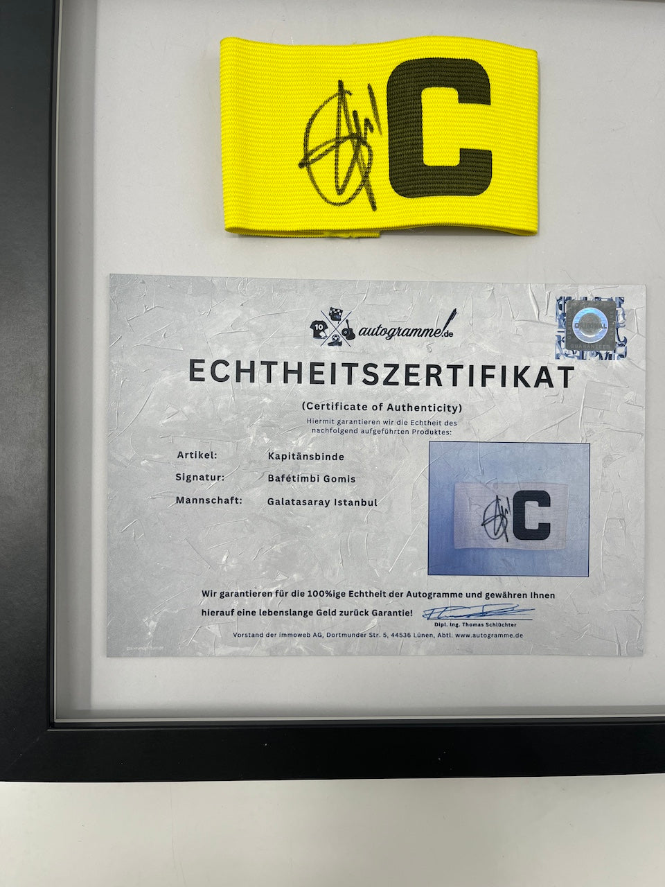 Captain's armband Bafetimbi Gomis signed in frame Galatasaray COA
