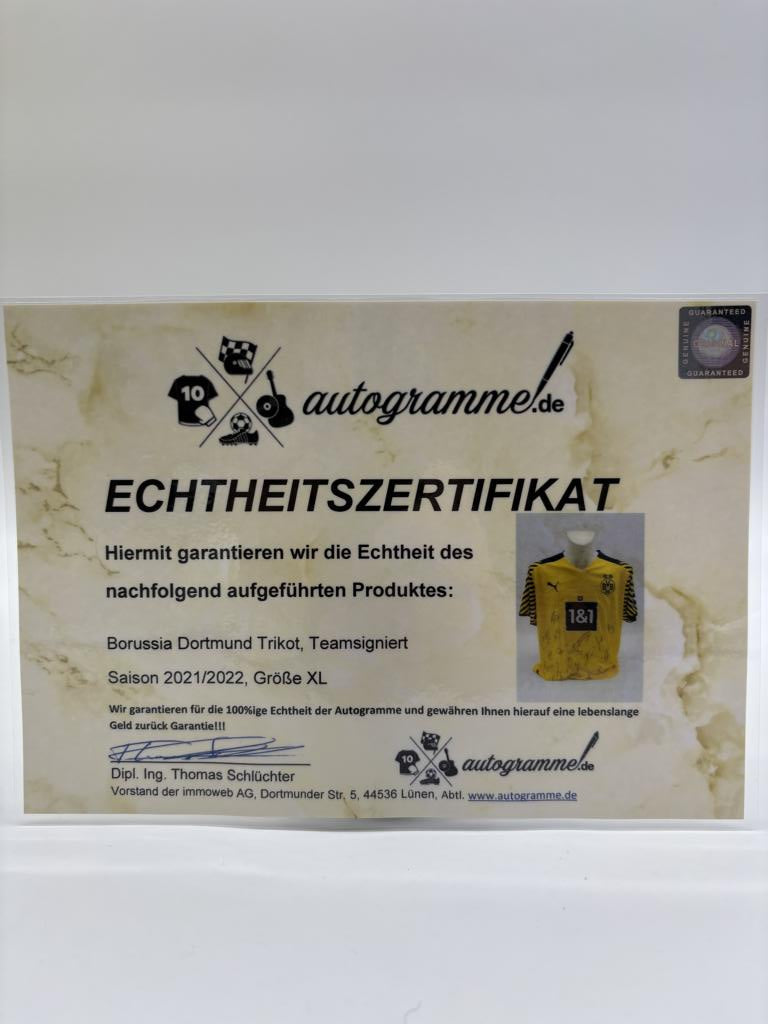 BVB Trikot 2021/2022 team signed Borussia Dortmund Coa Neu Puma XL