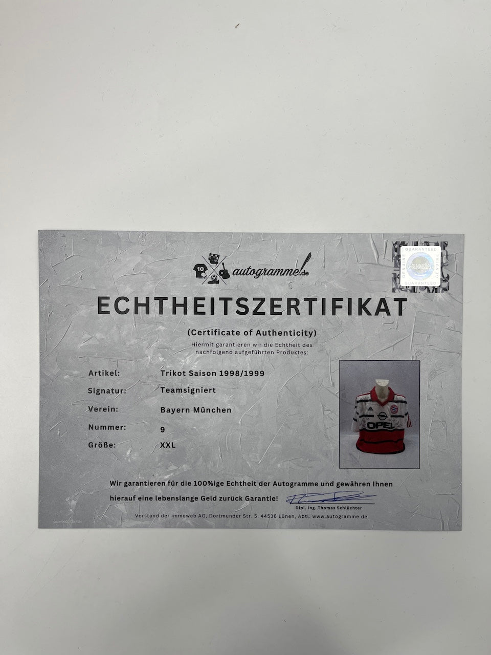 Bayern Munich jersey 1998/1997, team signed, autographed, Adidas XXL