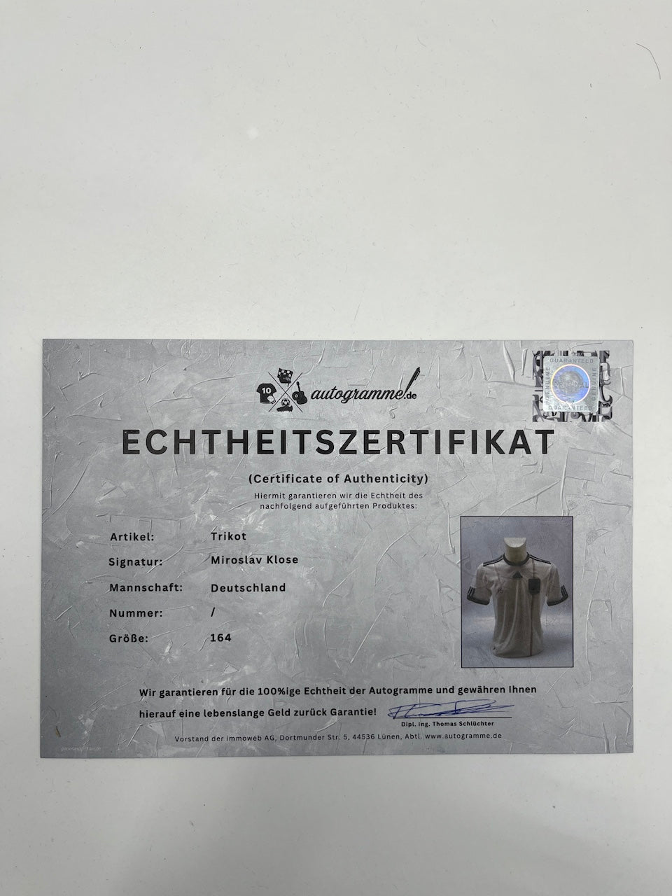DFB jersey Miroslav Klose signed Adidas COA Germany Autograph 164