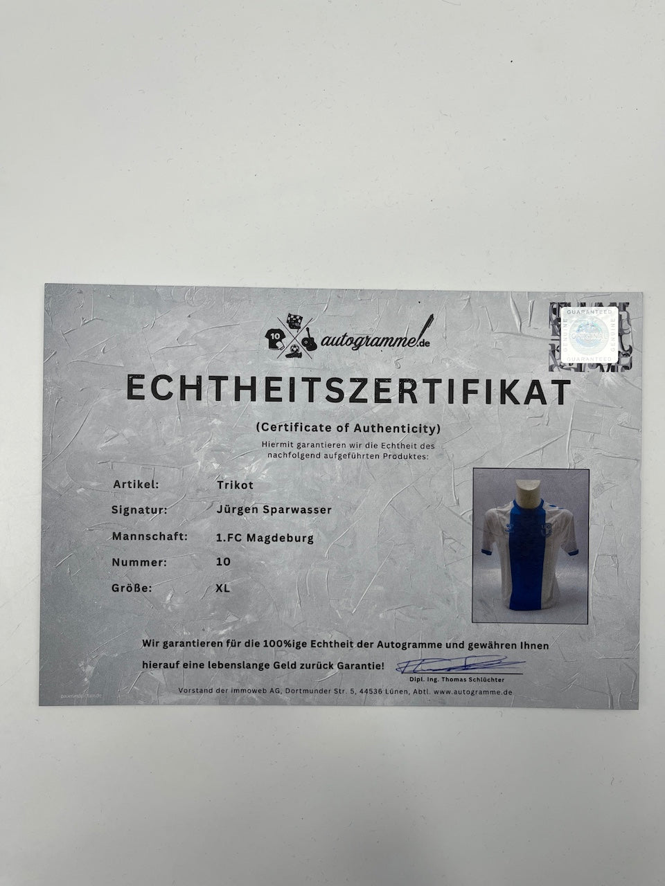 FC Magdeburg jersey signed by Jürgen Sparwasser, autographed by Hummel L