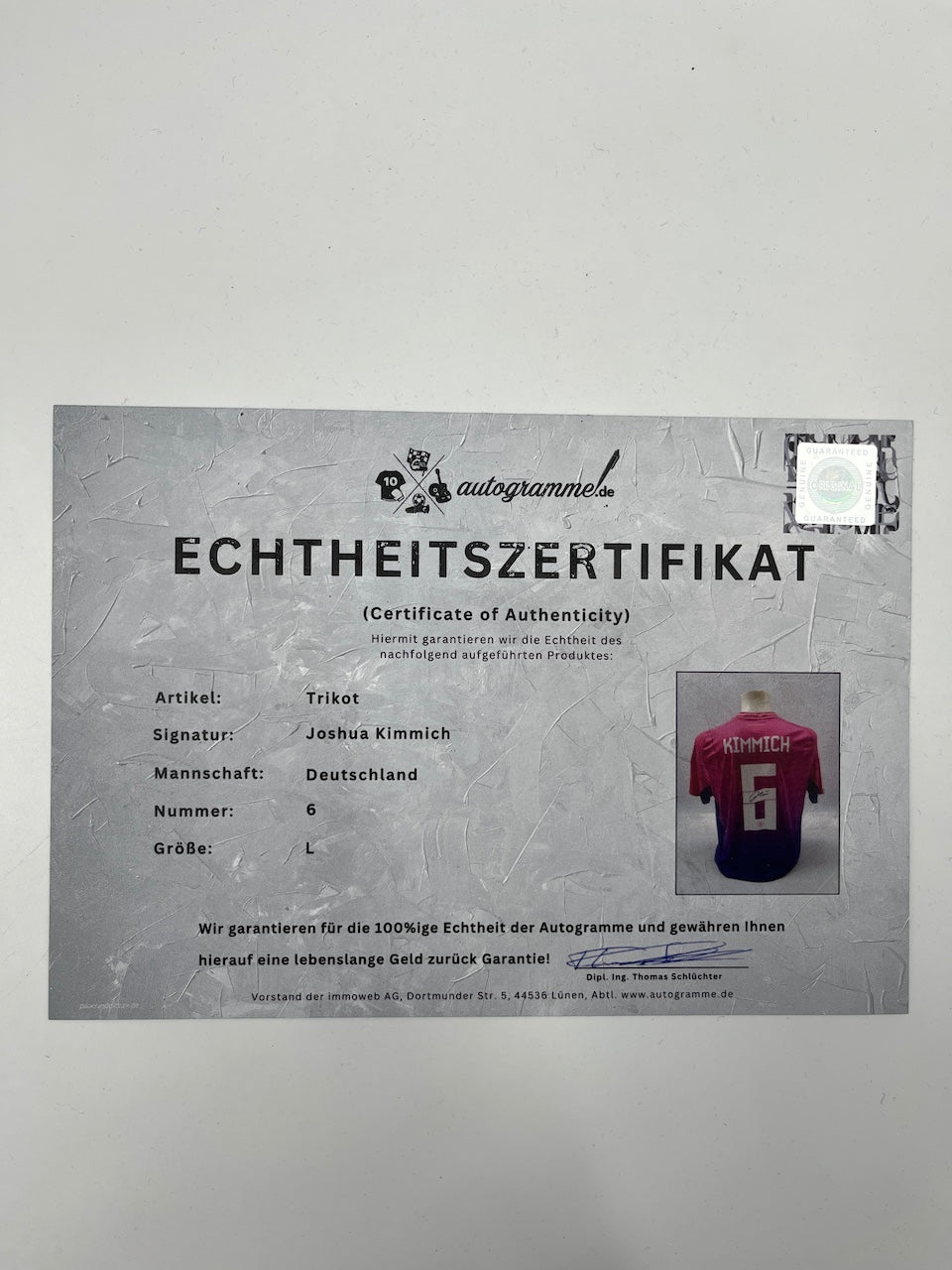 DFB jersey Joshua Kimmich signed Adidas COA Germany autograph new L