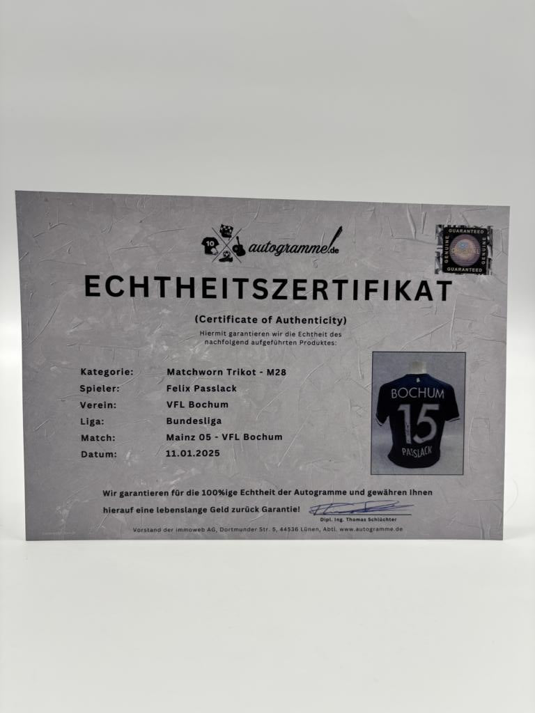 Matchworn VfL Bochum Worn & Signed by Felix Passlack Mainz-Bochum