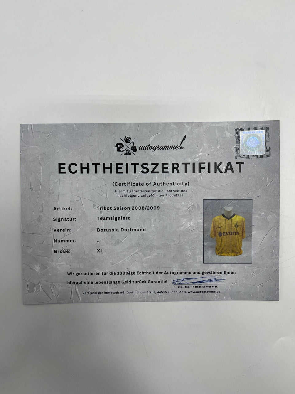 BVB jersey 2008/2009 team signed Borussia Dortmund COA Nike XL
