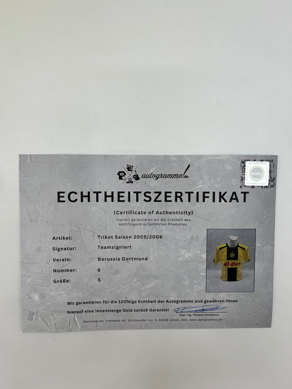 BVB Trikot 2005/2006 Teamsigniert Borussia Dortmund COA Nike S
