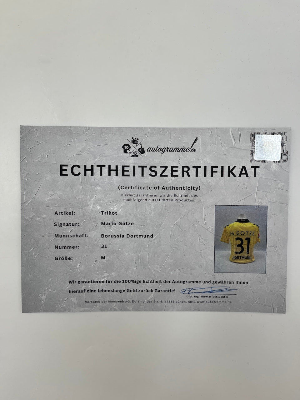Borussia Dortmund jersey signed by Mario Götze, BVB Kappa M