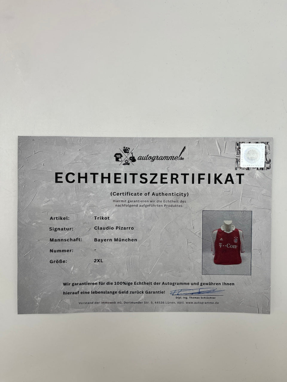 Bayern Munich jersey with Claudio Pizarro signed autograph Adidas COA 2XL