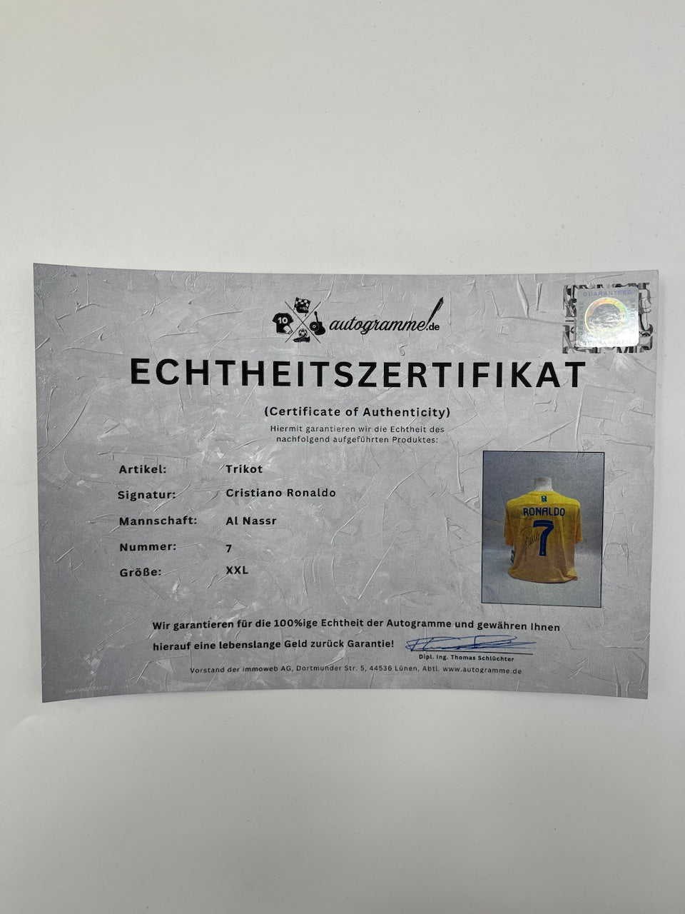 Al Nassr FC Trikot Cristiano Ronaldo signiert Autogramm COA Fußball XXL