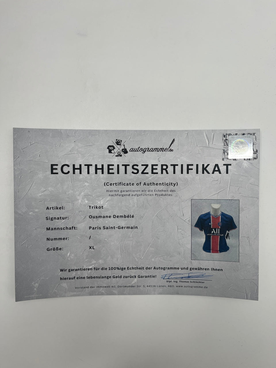 PSG Damen-Trikot Ousmane Dembele signiert Autogramm Nike COA XL