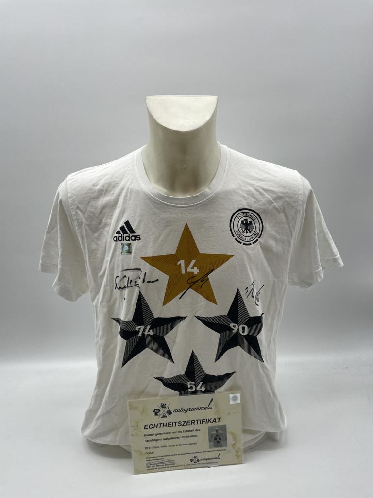 DFB Shirt Völler, Götze und Breitner signiert Adidas COA Autogramm M/L