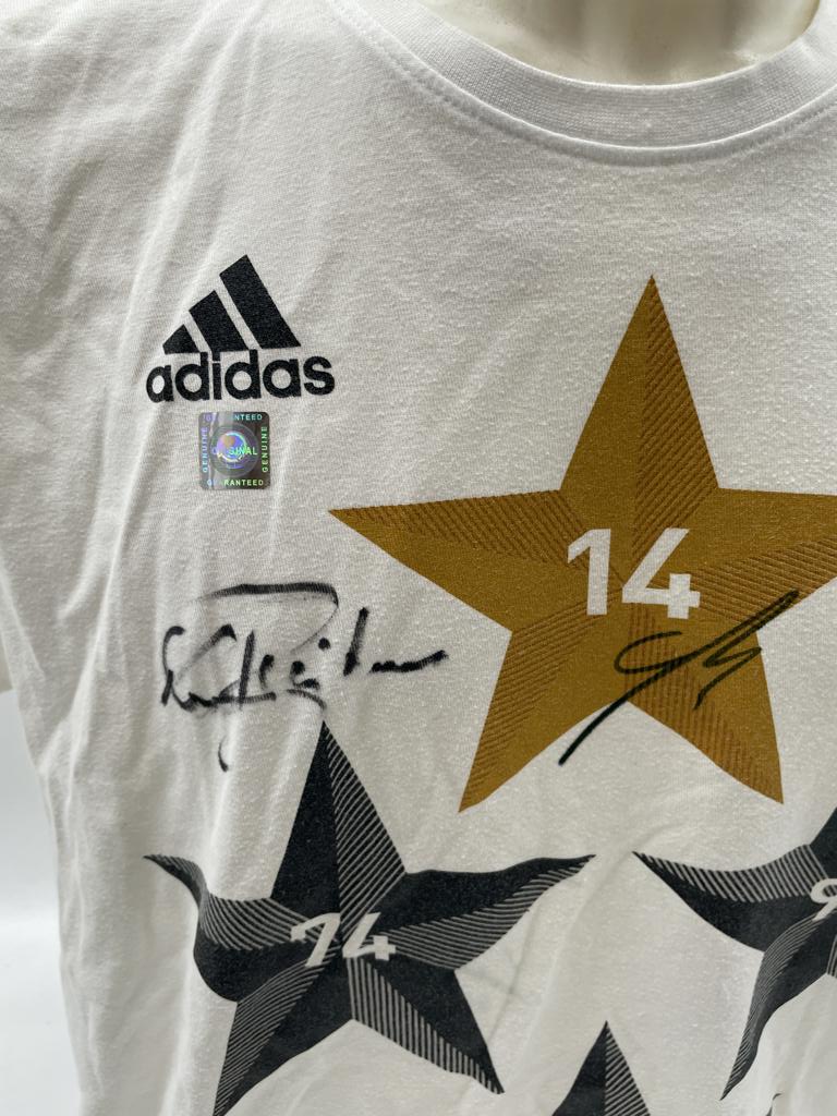 DFB Shirt Völler, Götze und Breitner signiert Adidas COA Autogramm M/L