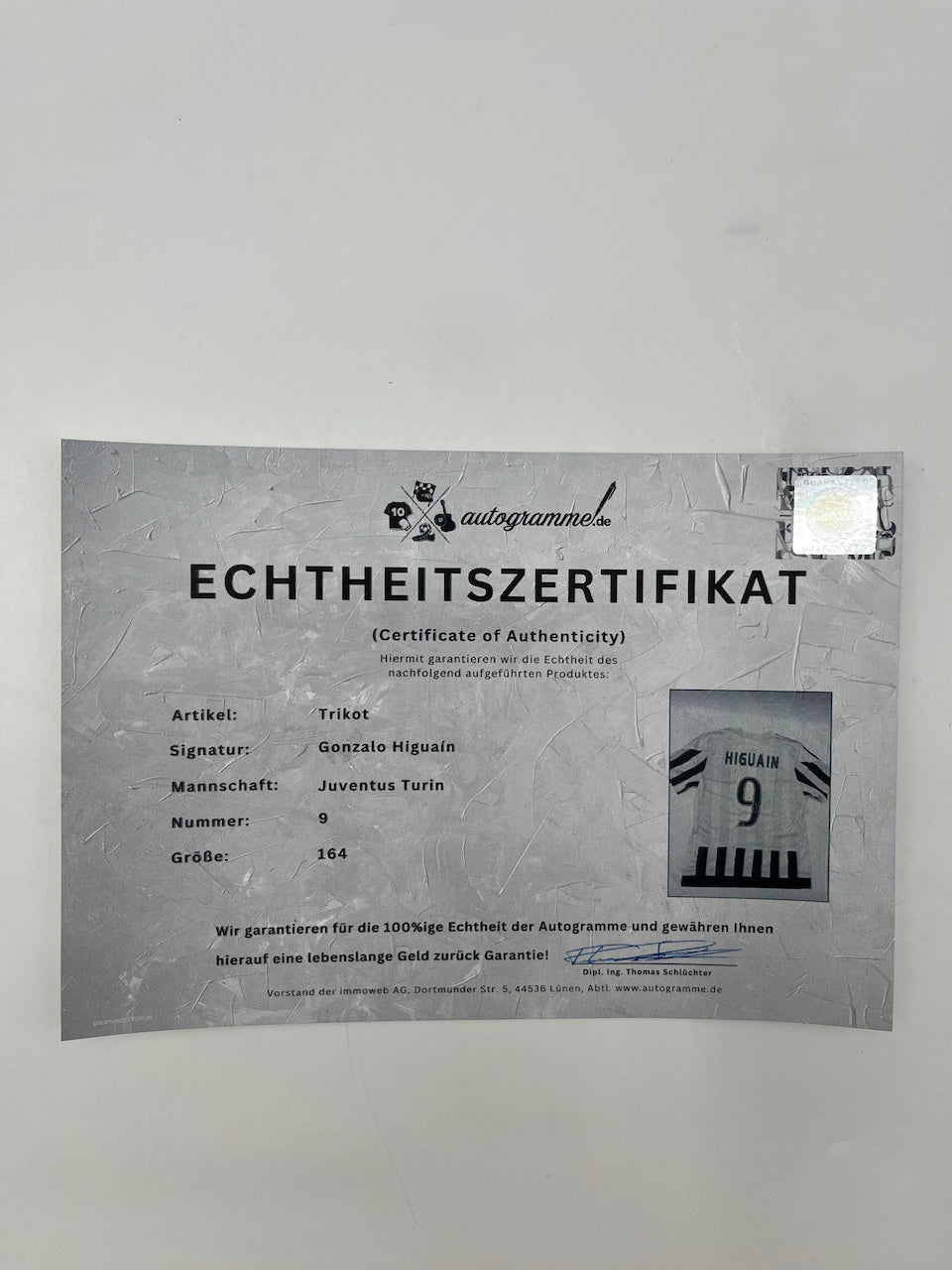 Juventus Turin Trikot Gonzalo Higuain signiert im Rahmen COA 164