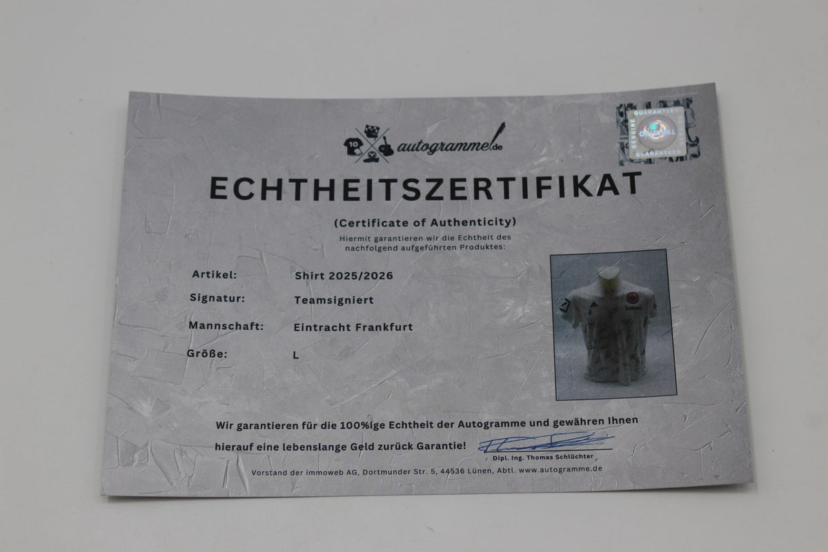 Eintracht Frankfurt T-Shirt 2025/2026 Teamsigniert COA Bundesliga Adidas L