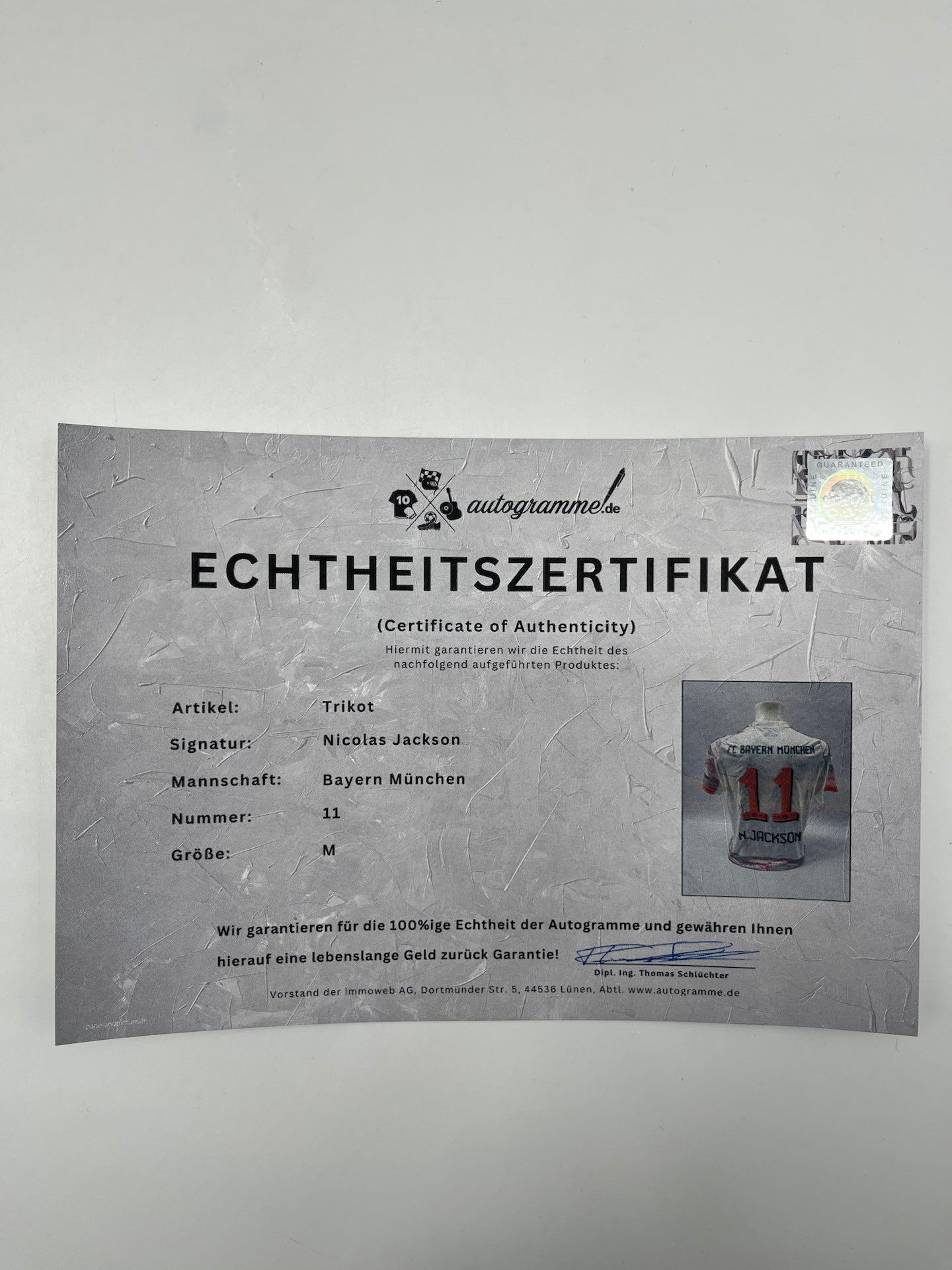 Bayern München Trikot Nicolas Jackson signiert Autogramm Adidas COA M