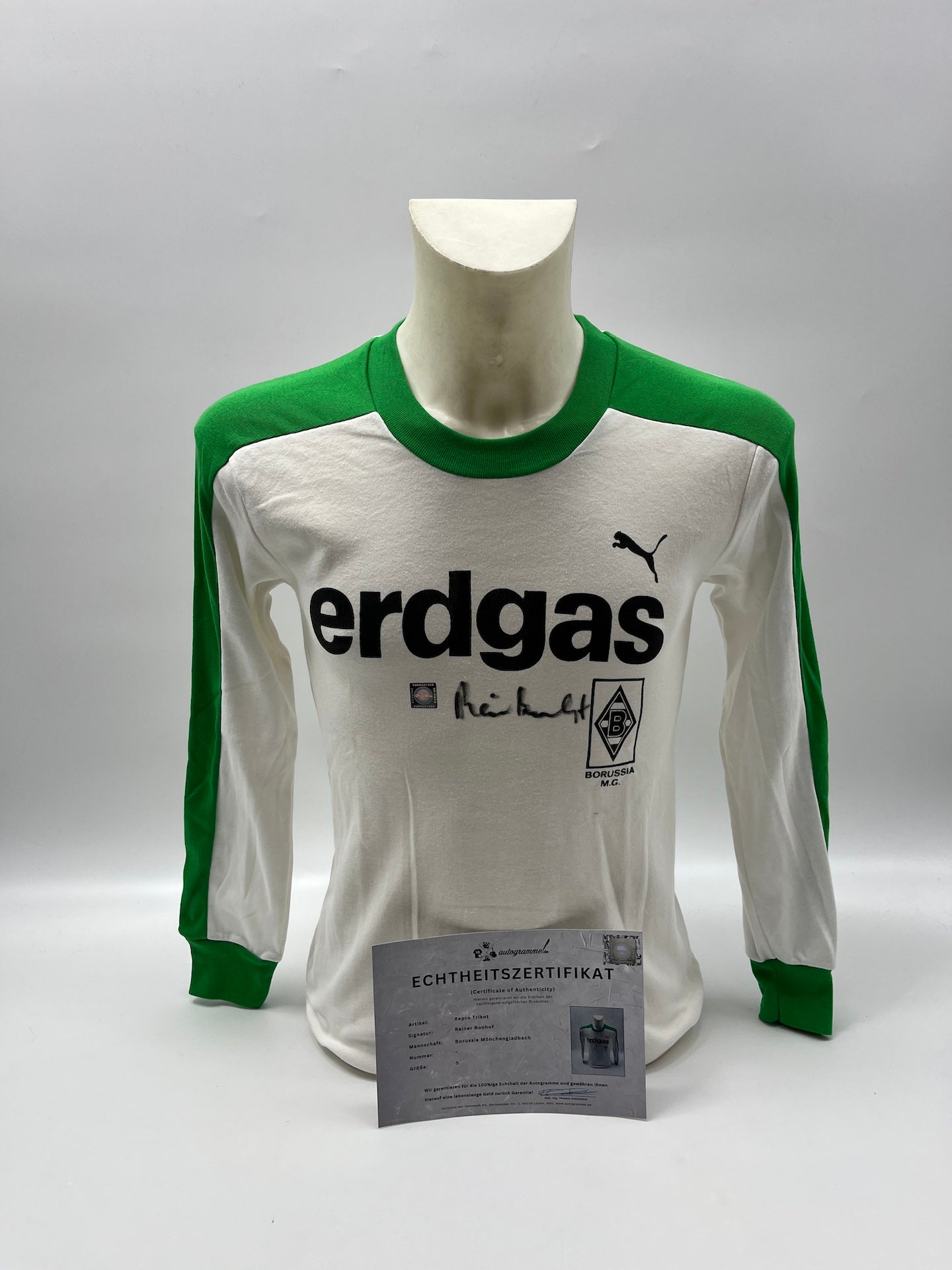 Repro Borussia Mönchengladbach Trikot Rainer Bonhof signiert Autogramm S