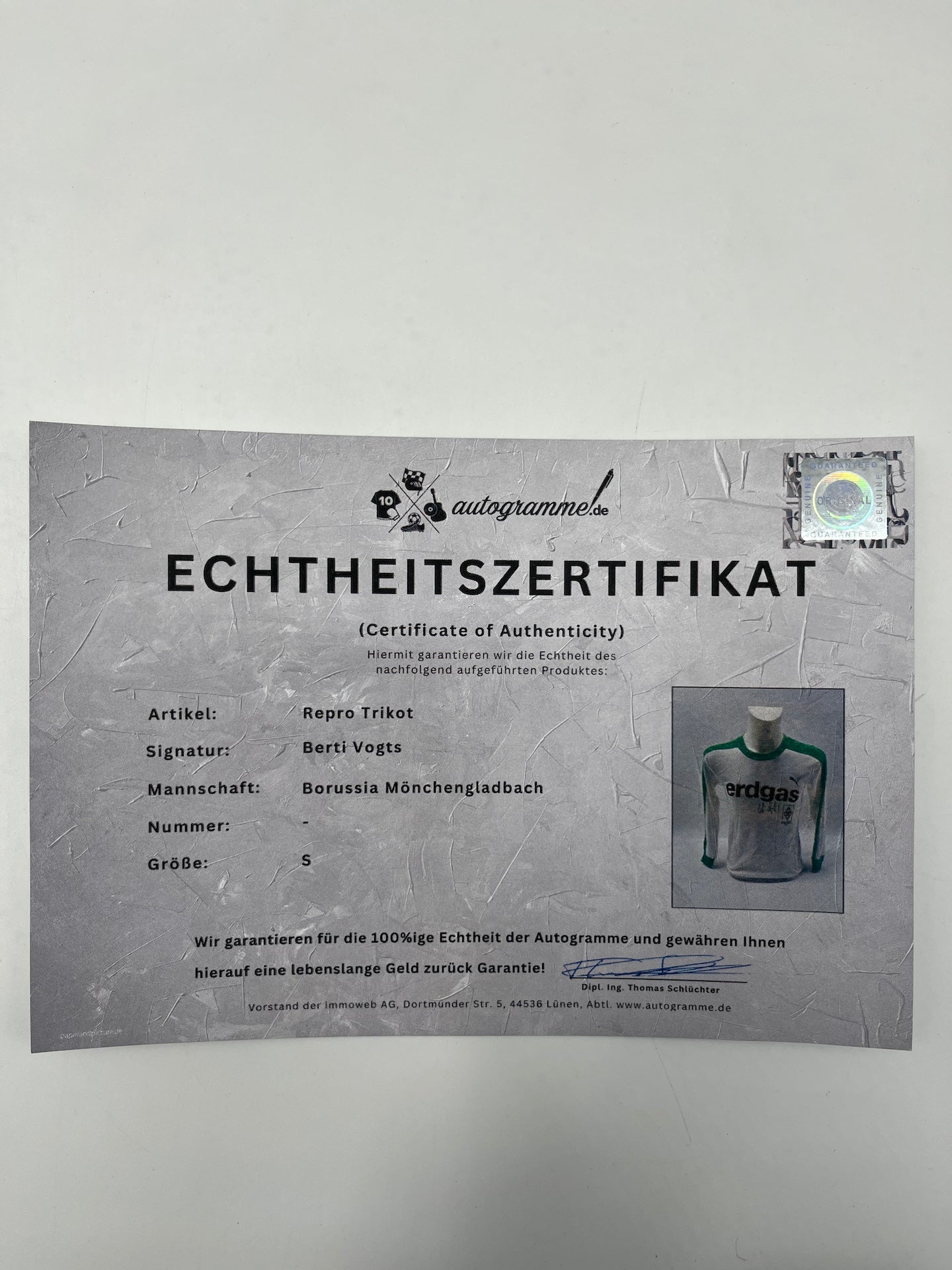 Repro Borussia Mönchengladbach Trikot Berti Vogts signiert Autogramm S