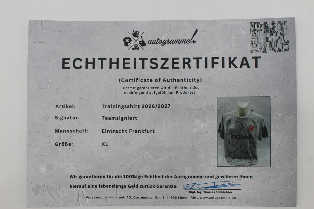 Eintracht Frankfurt Trainingsshirt 2026/2027 Teamsigniert COA Bundesliga Adidas XL