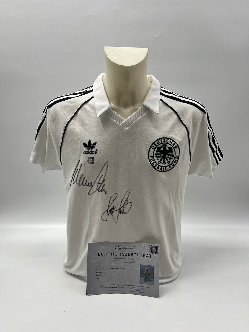 DFB Repro Trikot Klaus Fischer & Horst Hrubesch signiert Adidas neu M