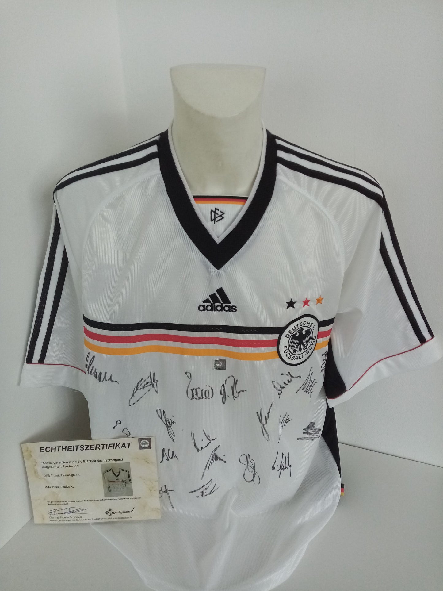 Germany jersey World Cup 1998 team signed COA autograph football DFB adidas XL