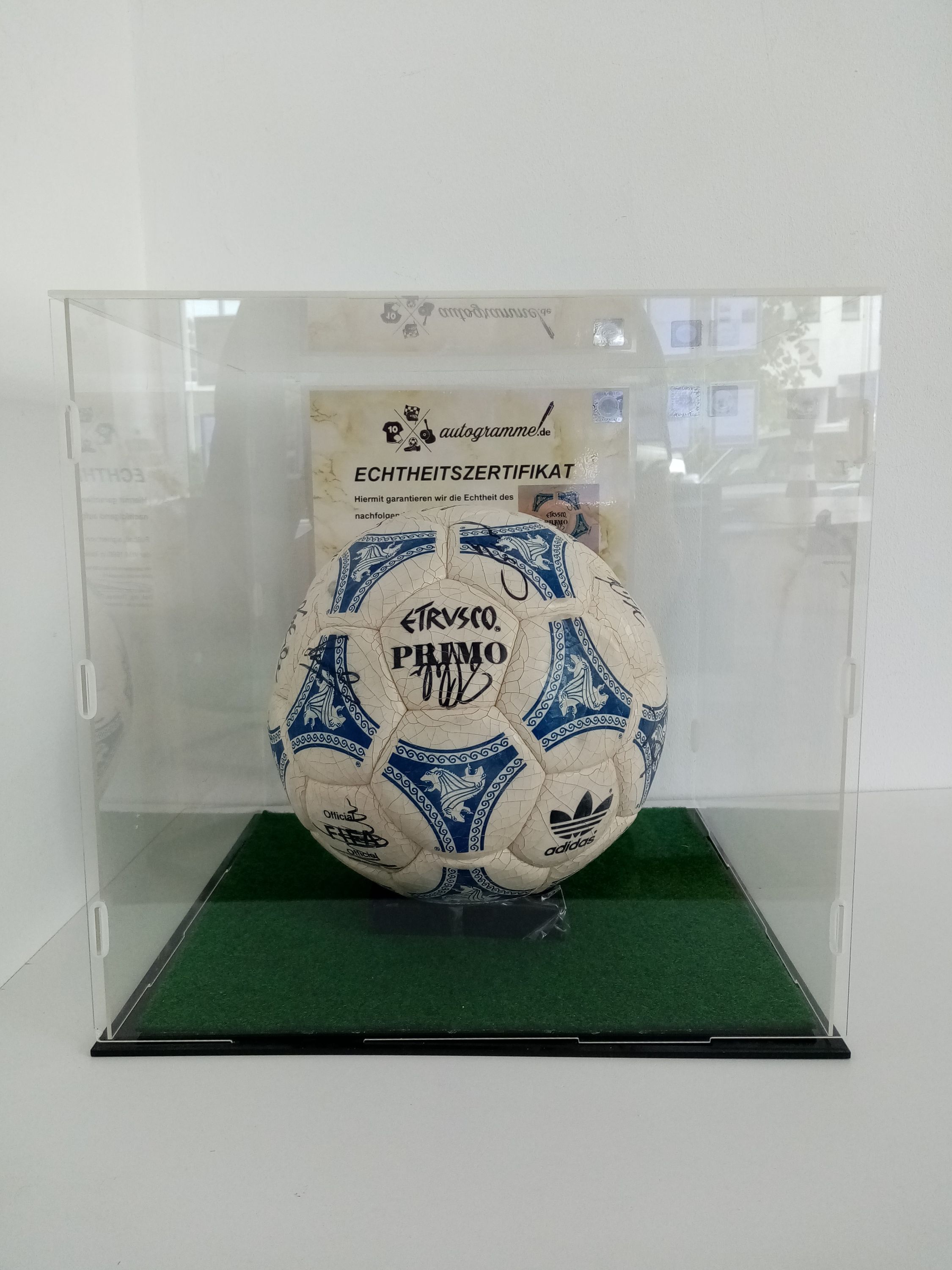 Football team signed World Cup 1990 in showcase dfb signature Germany Coa adidas