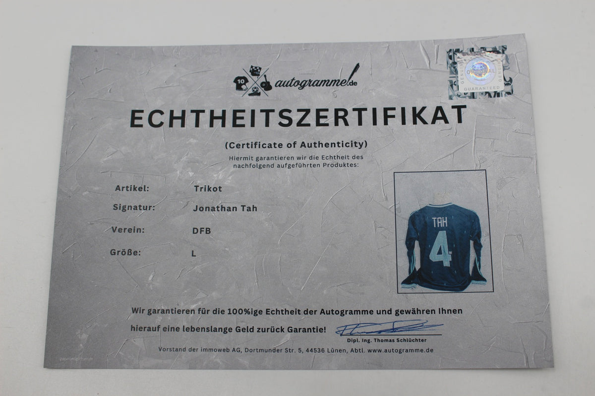 DFB Trikot WM 2026 Jonathan Tah signiert Autogramme Adidas COA neu L