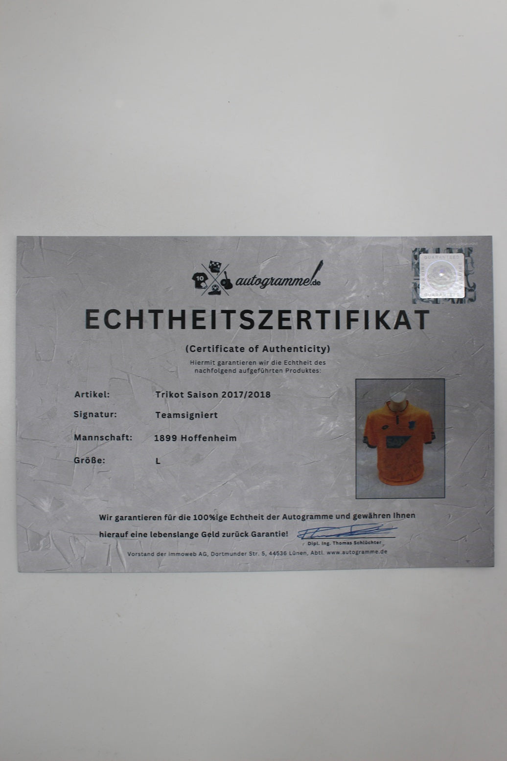 1899 Hoffenheim Trikot 2017/2018 Teamsigniert Autogramm Fußball Bundesliga Lotto L