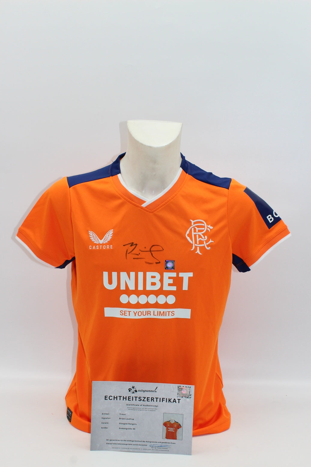 Glasgow Rangers 22/23 Trikot Brian Laudrup signiert Autogramm Castore Damengröße 44