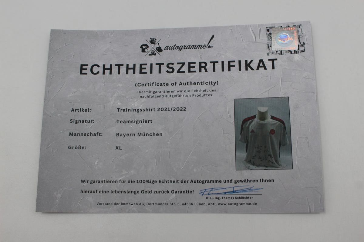 Bayern München Trainingsshirt 2021/2022 Teamsigniert COA Bundesliga Adidas XL