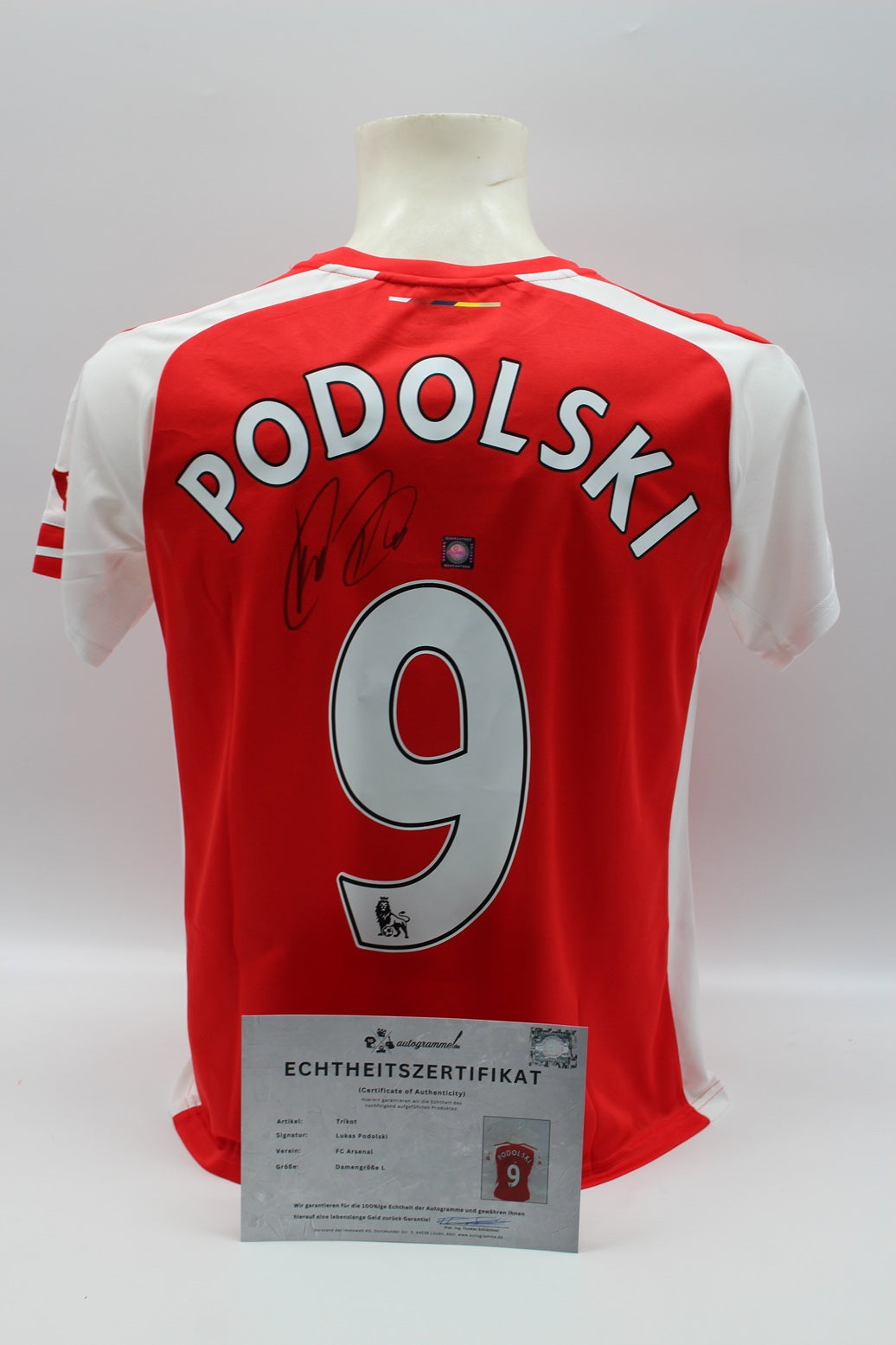 FC Arsenal 2014/2015 Trikot Lukas Podolski signiert Puma COA Autogramm Damengröße L