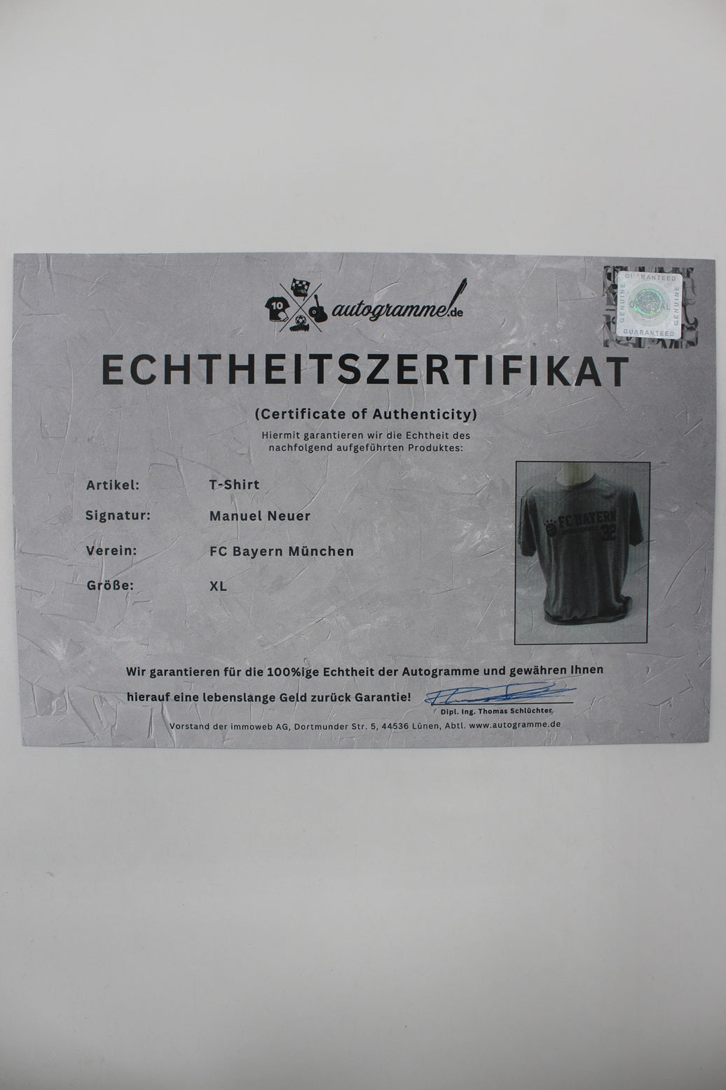 Bayern München Shirt Manuel Neuer signiert Autogramm FCB COA XL