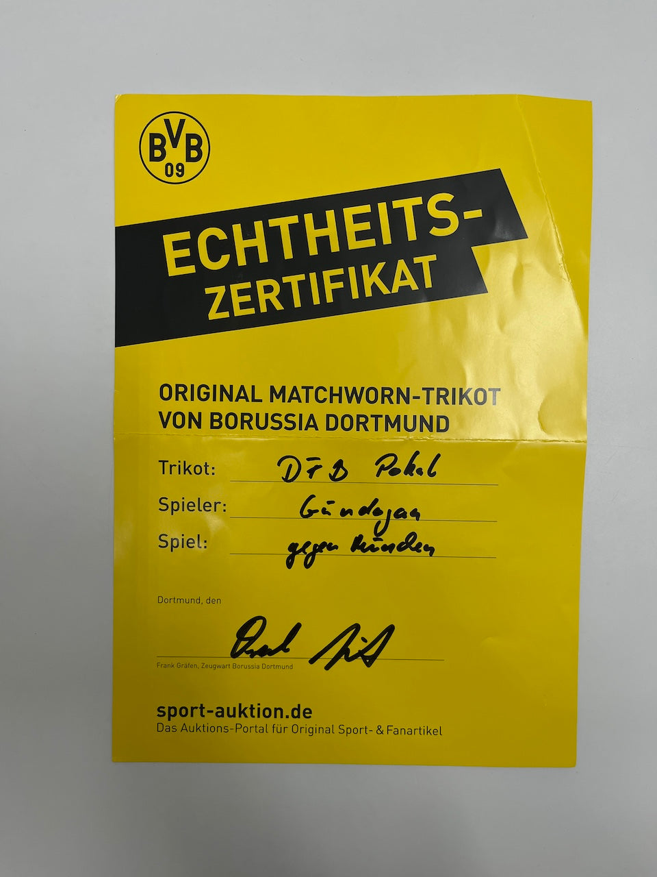 Matchworn Dortmund Trikot getragen von Ilkay Gündogan 27.02.2013 FCB-BVB
