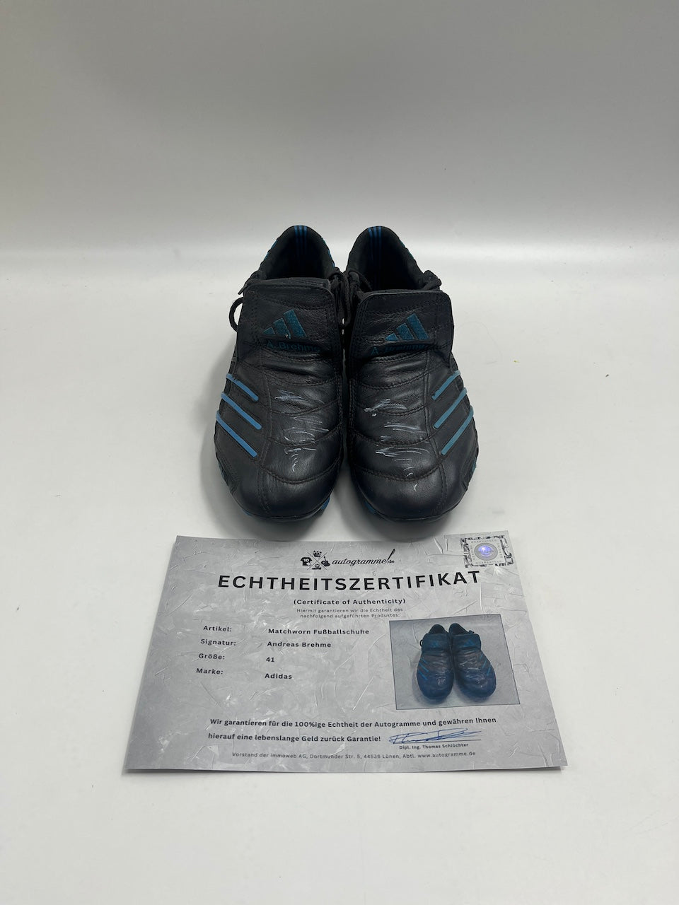 Matchworn Fußballschuhe Andreas Brehme signiert Adidas COA