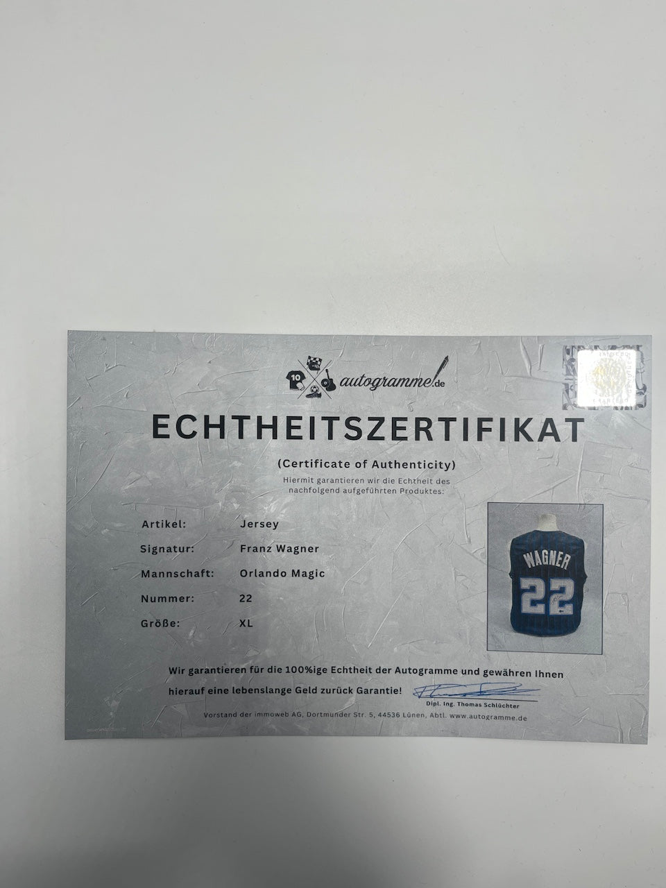 Orlando Magic Jersey Franz Wagner signiert NBA Basketball COA XL