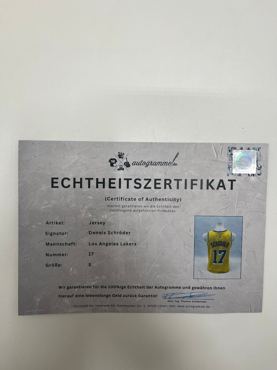 Los Angeles Lakers Jersey Dennis Schröder signiert NBA Basketball COA S