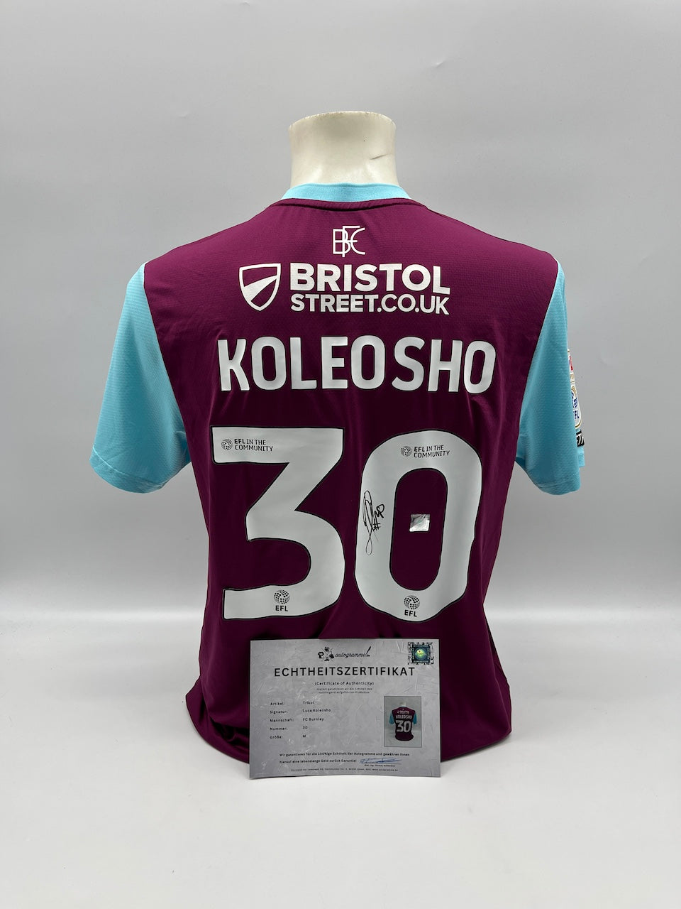 FC Burnley Trikot Luca Koleosho signiert Autogramm Fußball England COA M