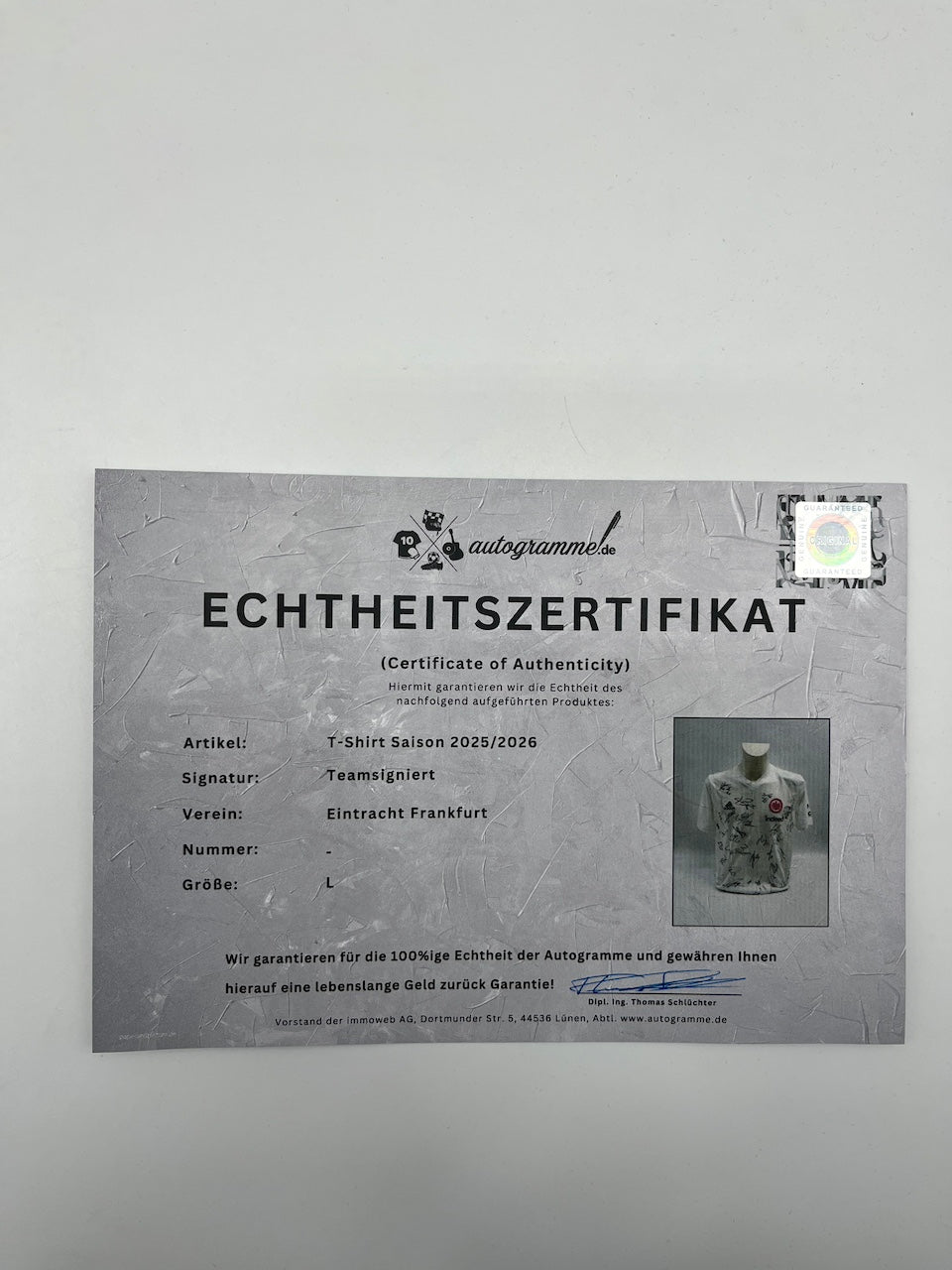 Eintracht Frankfurt T-Shirt 2025/2026 Teamsigniert COA Bundesliga L